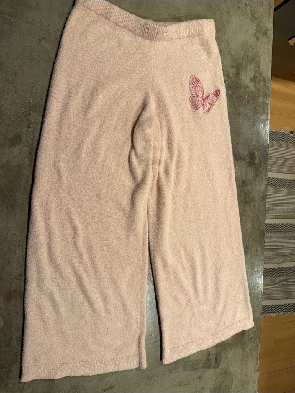 Women's Cozy Light Pink Butterfly Fleece Lounge Pants